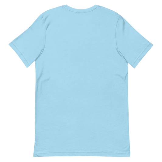 Back view of THE SUBTROPIC Global Tee in Ocean Blue color, showcasing its simple design and style.