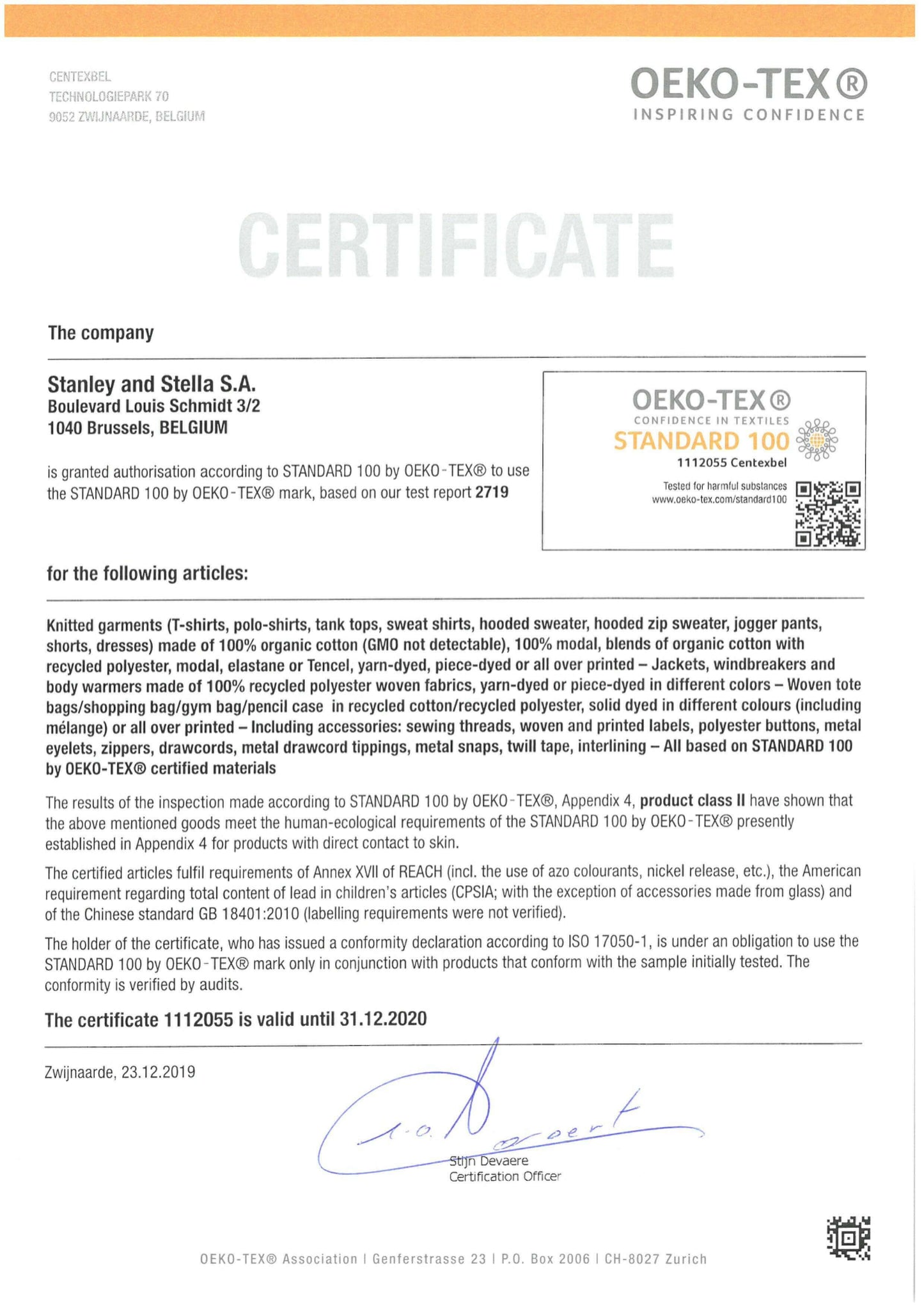 Beware Of The Coconut Organic White Tee OEKO TEX Certificate