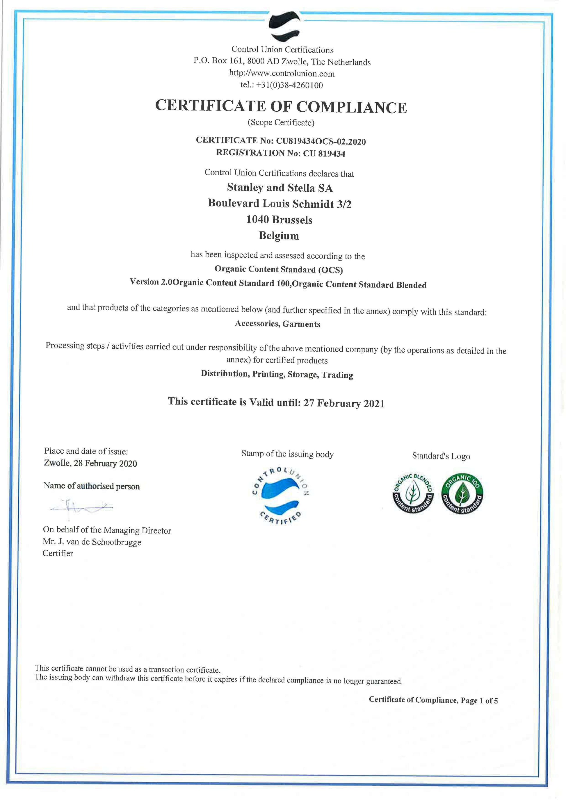 Beware Of The Coconut Organic White Tee OCS Certificate