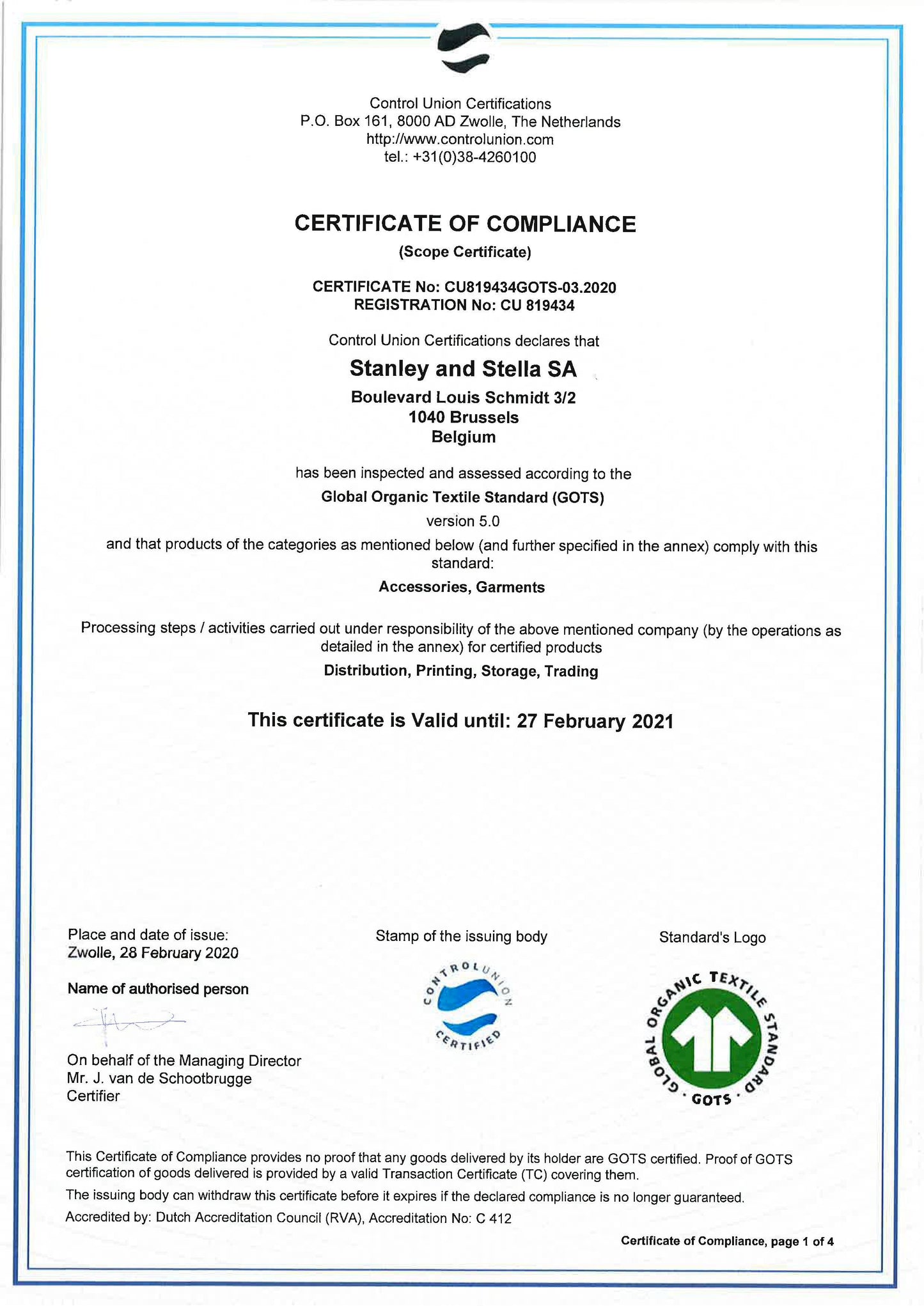 ESSENTIAL 2.0 SUBTROPIC Organic Red Tee GOTS Certificate