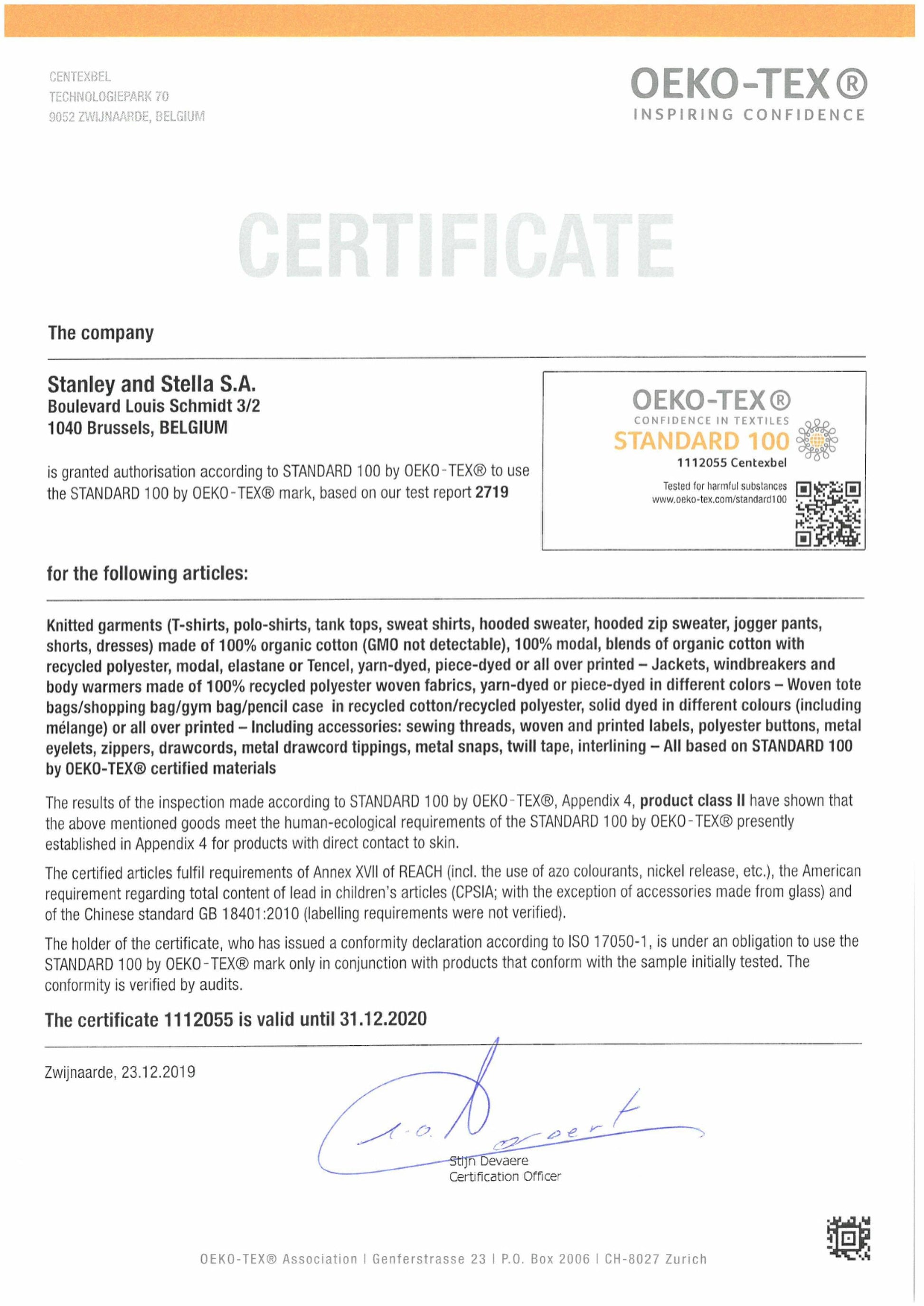 ESSENTIAL 2.0 SUBTROPIC Organic Red Tee OEKO TEX Certificate