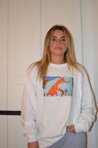 Fox & Peacock Long Sleeve White Tee Front being worn by model 1