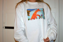 Load image into Gallery viewer, Fox &amp; Peacock Long Sleeve White Tee Closeup Shot of Front
