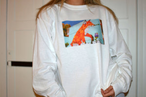 Fox & Peacock Long Sleeve White Tee Closeup Shot of Front