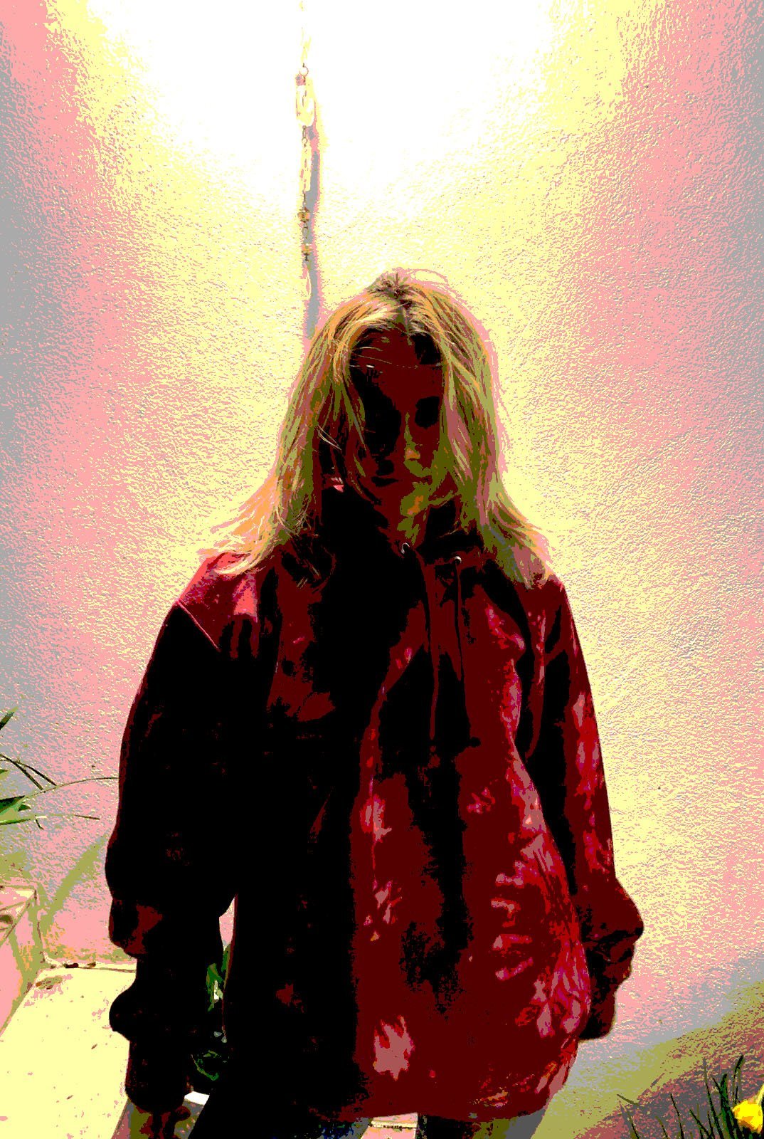 SUBTROPIC X Champion Tie-Dye Red Hoodie worn by model 8