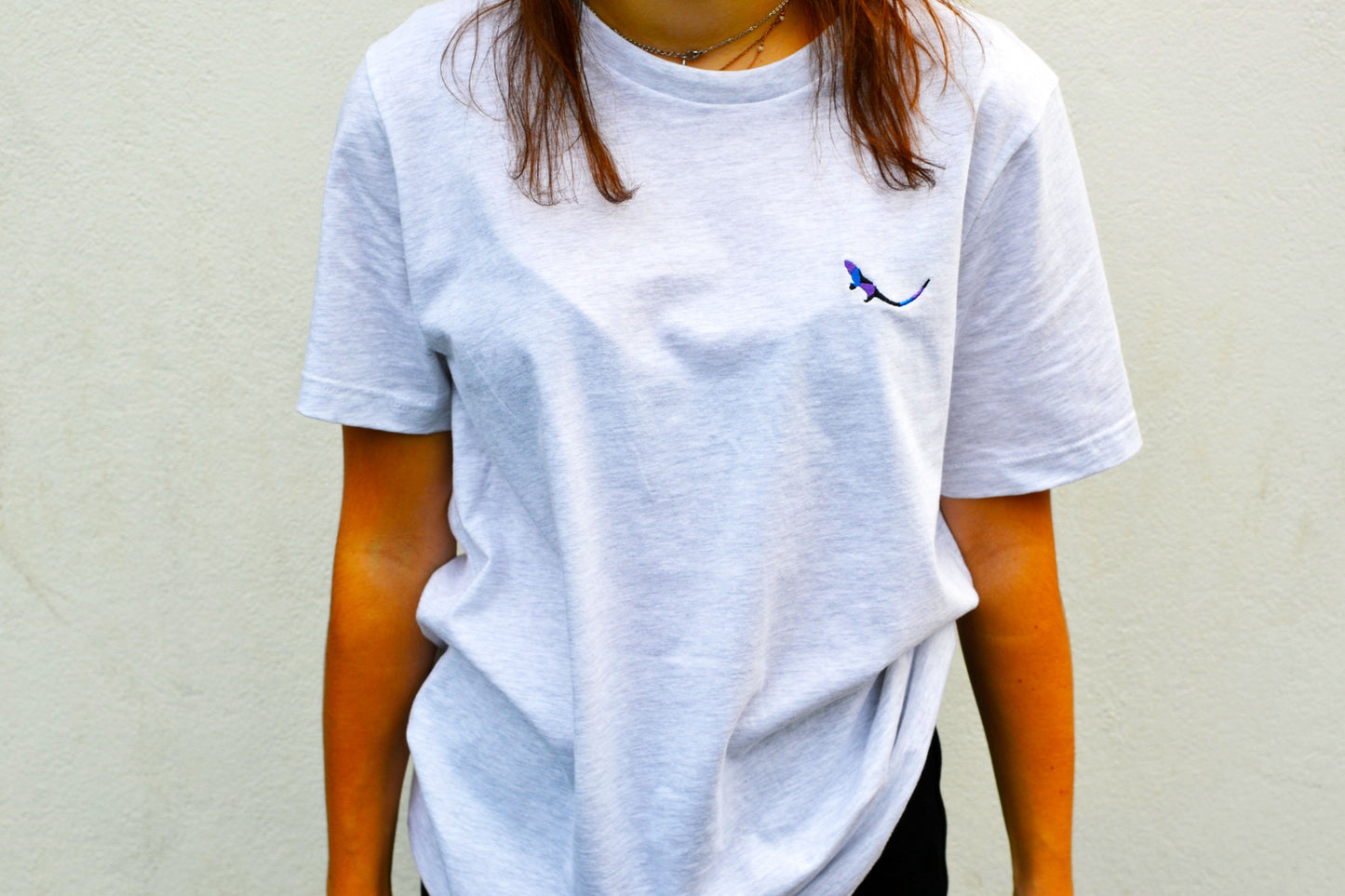 Ash Essential Organic Tshirt closeup on female model