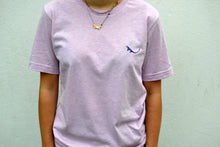 Load image into Gallery viewer, Closeup of Lilac Essential Organic Tshirt model
