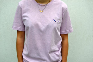 Closeup of Lilac Essential Organic Tshirt model